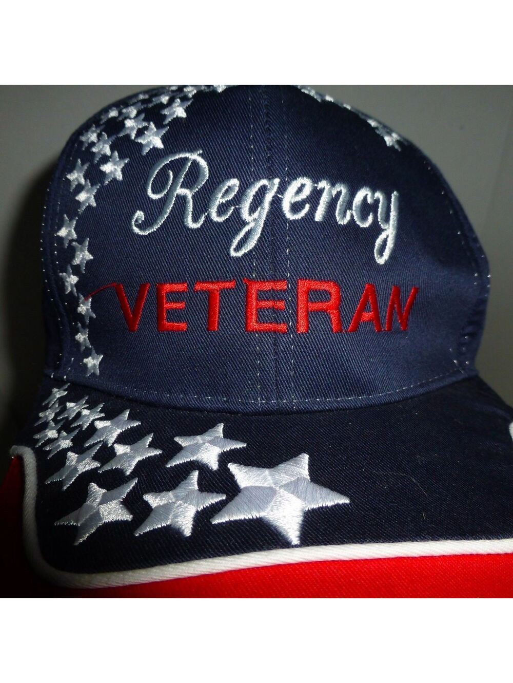 VINTAGE Regency Veteran Hat Nissin Cap Buckle Strapback One Size Red White Blue